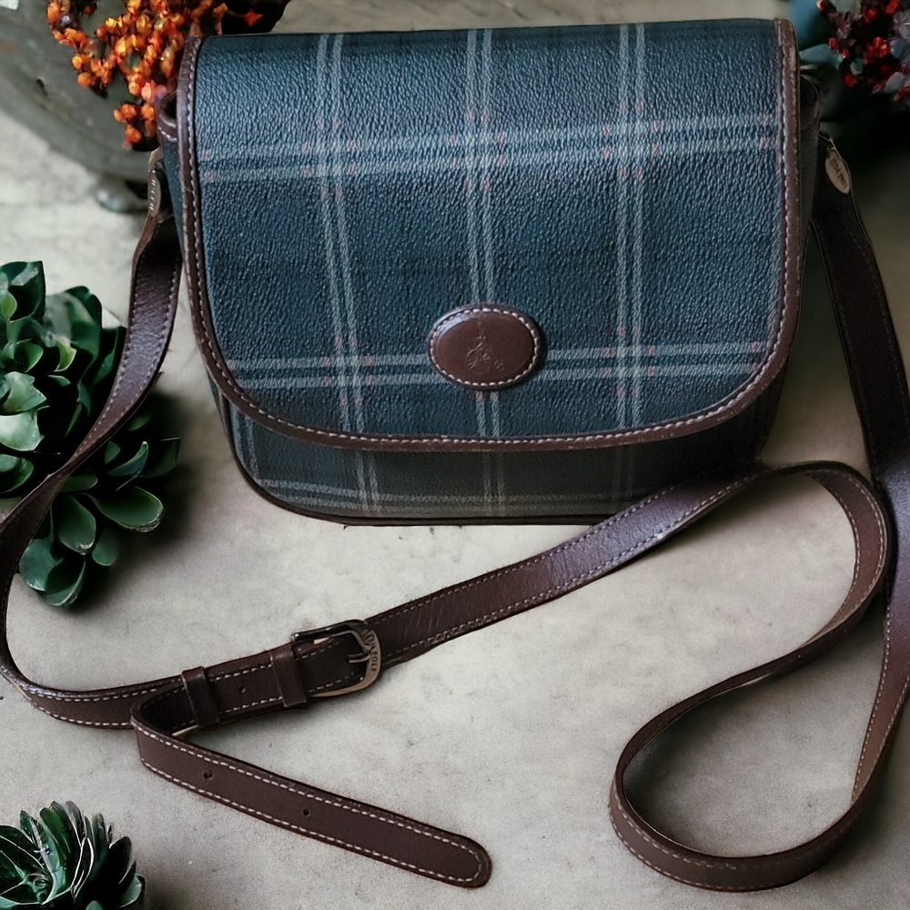 Bean Pole" Small Green Tartan Leather Bag